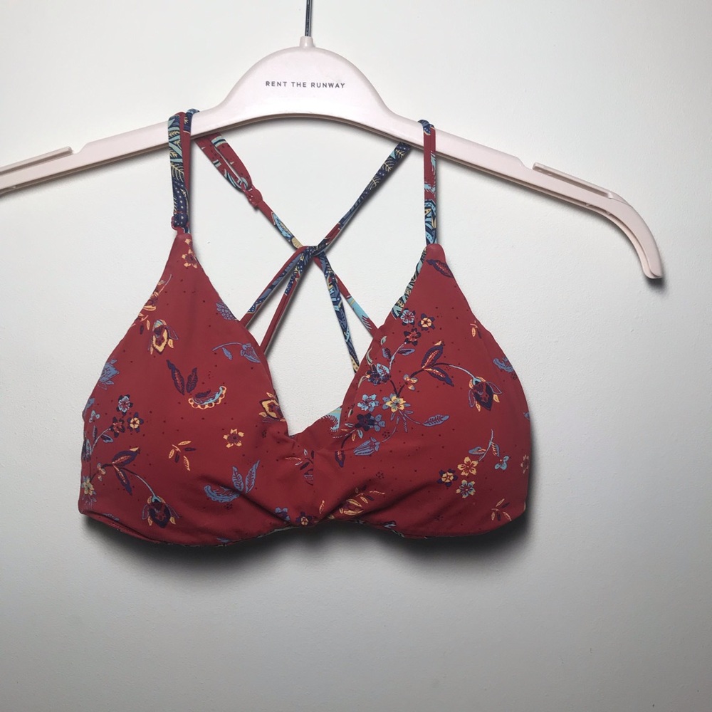 Reversible Roxy bikini top XS S cross back boho bohemian floral print